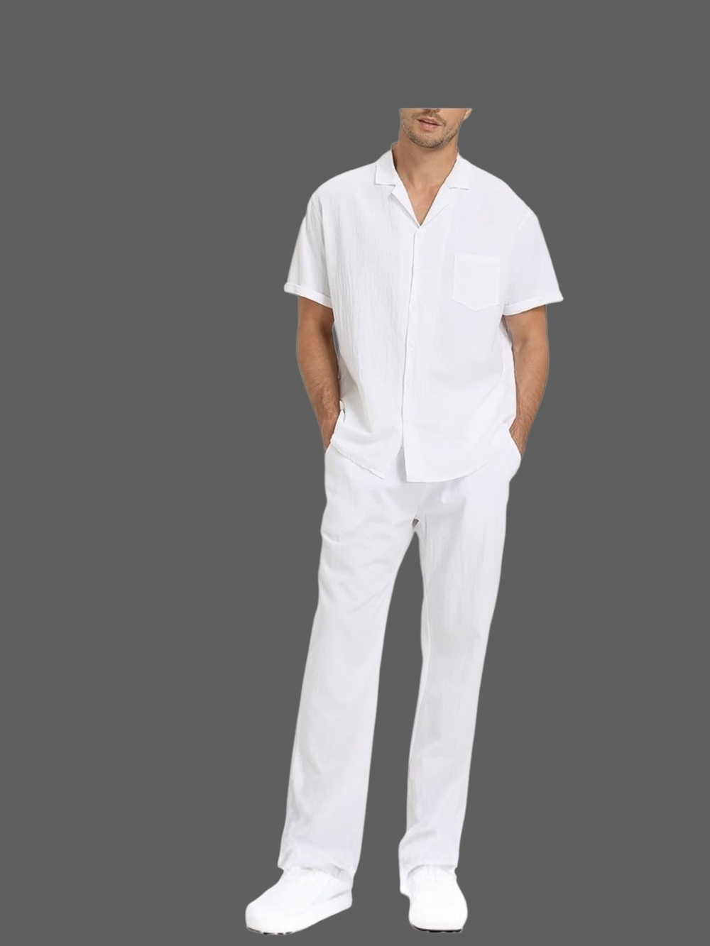 Classic White Linen Blend Two-Piece Shirt and Pant Set 3x Mens
